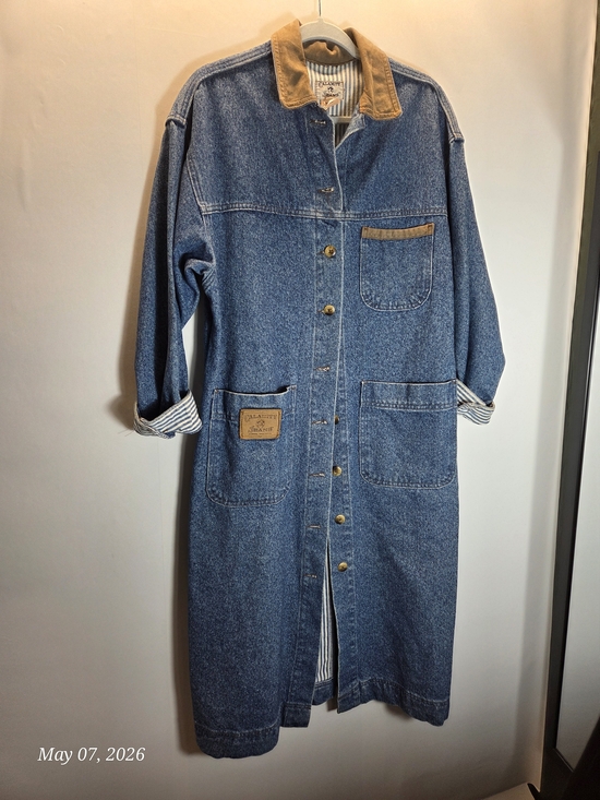 calamity Jackets & Blazers - Denim Duster Jacket  with Suede Trim - Blue Size M  RARE * VINTAGE